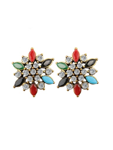 Ethnic style Colorful Resin stones White Crystals Flowery Earrings