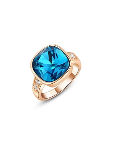 Blue Square Shaped Rose Gold Platinum Ring