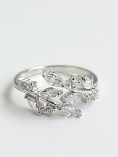 Fashion Little Leaves Marquise Zircon Silver Opening Ring