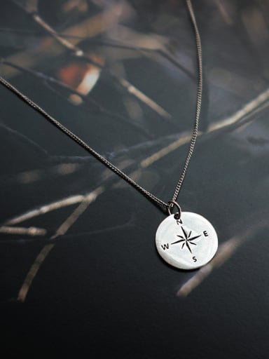 Sterling silver compass modern personality Necklace