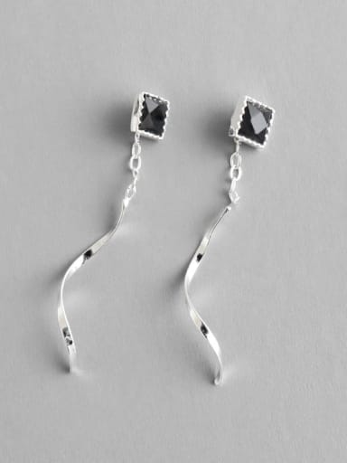 925 Sterling Silver With Silver Plated Personality Rotating waves Threader Earrings