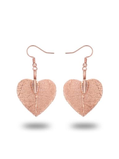 All-match Rose Gold Plated Heart Shaped Natural Leaf Drop Earrings