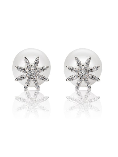 Fashion Cubic Zirconias Flower Imitation Pearl Stud Earrings