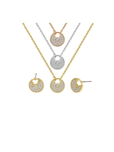Copper With Cubic Zirconia Simplistic Round  Earrings And Necklaces 2 Piece Jewelry Set