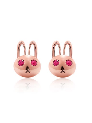 Pink Rabbit Shaped Austria Crystal Enamel Earrings