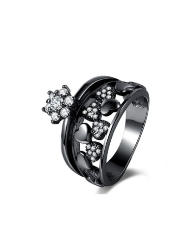 Luxury  Black Gun Plated Heart Shaped Glass Bead Ring