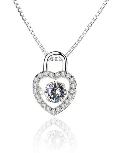 Fashion Heart Lock Shiny Zirconias-covered 925 Silver Pendant