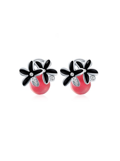 Red Plum Blossom Shaped Glass Stud Earrings