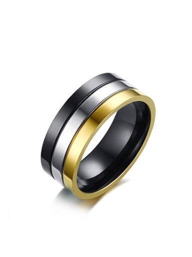 Delicate Three Color Design Geometric Shaped Titanium Ring