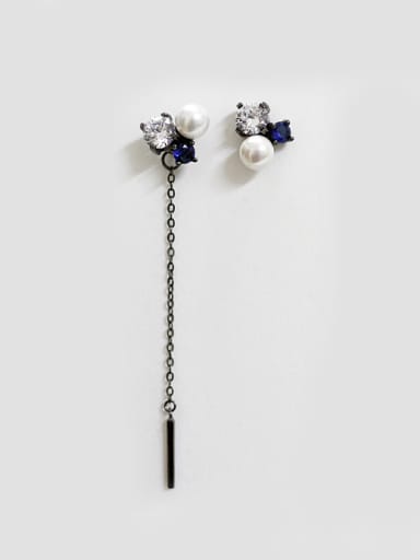 Fashion Artificial Pearl Cubic Zirconias Silver Stud Earrings