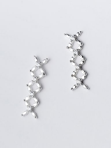 Personality Cross Design Rhinestones Silver Stud Earrings