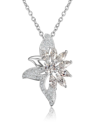 Fashionable 18K Platinum Plated Flower Shaped Zircon Necklace