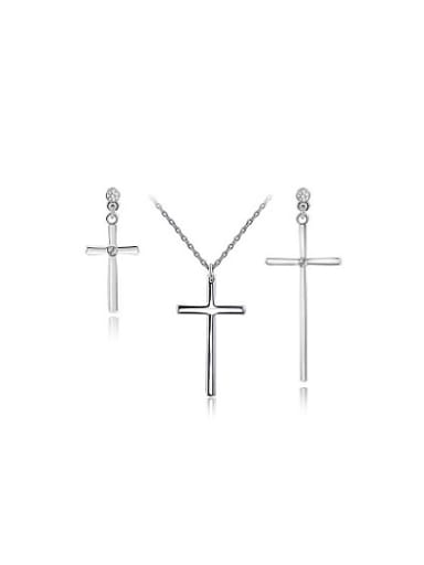 custom Alloy Platinum Plated Austria Crystal Cross Two Pieces Jewelry Set