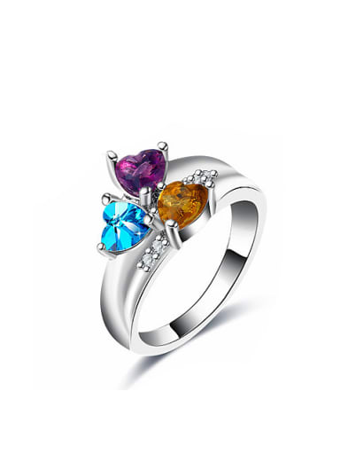 Women Colorful Glass Bead Heart Shaped Ring