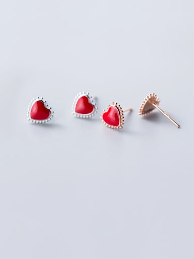 925 Sterling Silver With  Enamel Cute Heart Stud Earrings