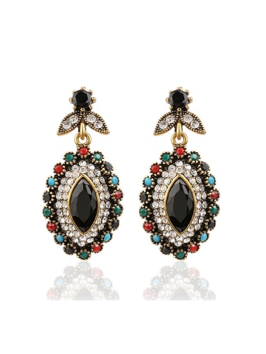 Retro style Colorful Resin stones Crystals Oval Drop Earrings