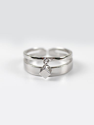 Personalized Two-band Smooth Little Cube Silver Opening Ring