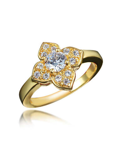 Exquisite 18K Gold Plated Flower Shaped Zircon Ring