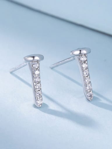 Elegant Silver Nail Zircon Stud Earrings
