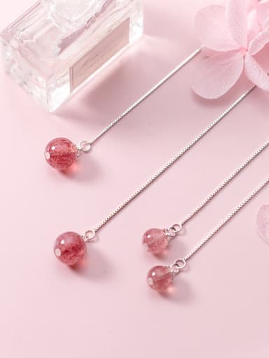 S925 Tremella Line Female Strawberry Crystal Ear Fall Temperament Pink Crystal Ear Female E9354