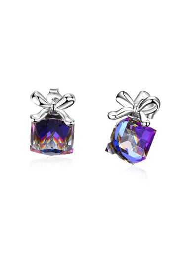 Charming Purple Glass Stone Stud Earrings