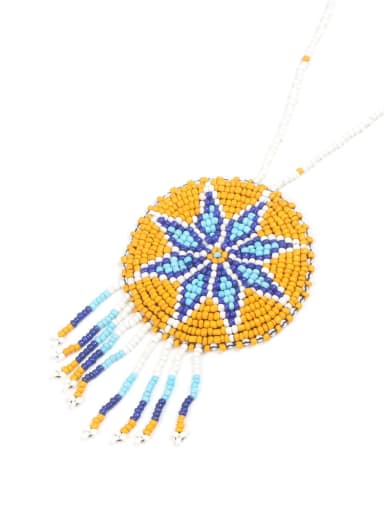Round Flower Pattern Tassel Fashion Necklace