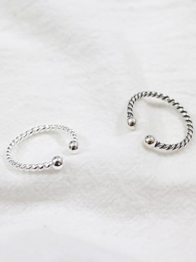 Sterling silver double beads retro twist free size ring