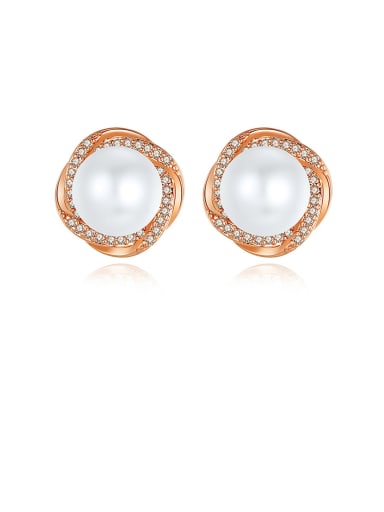Copper With  Artificial Pearl Simplistic Flower Stud Earrings