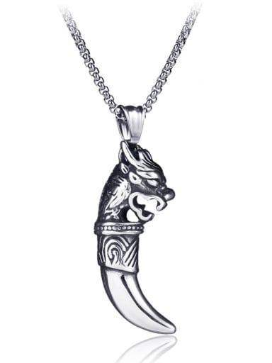 Stainless Steel With Antique Silver Plated Trendy wolf tooth Necklaces