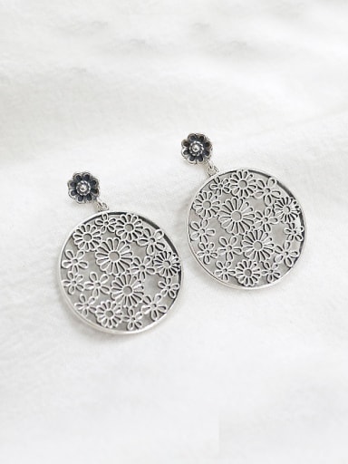 Retro style Hollow Round Flowery Silver Stud Earring