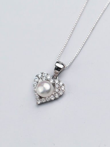 Fashion Heart Shaped Artificial Pearl S925 Silver Pendant