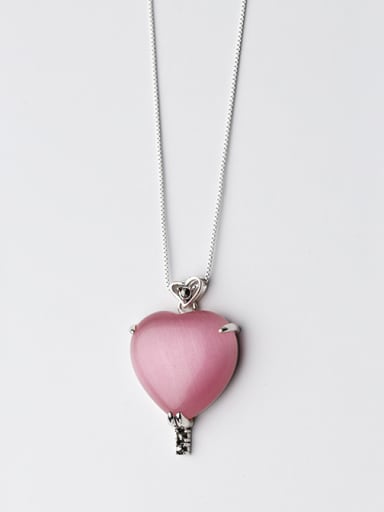 Temperament Heart Shaped Pink Opal Silver Pendant