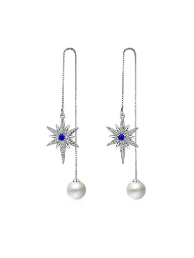 Fashion Imitation Pearl Shiny Zirconias Star Line Earrings