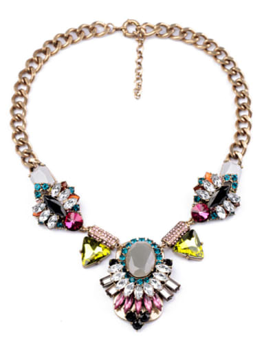 Retro Fashion Color Crystal Glass Stones Sweater Alloy Necklace
