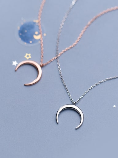 925 Sterling Silver With Platinum Plated Simplistic Moon Necklaces