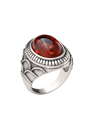 Retro style Red Carnelian stone Antique Silver Plated Alloy Ring