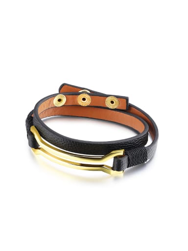 Fashion Two-band Artificial Leather Gold Plated Bracelet