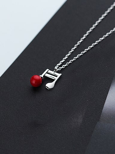 Creative Note Shaped Red Artificial Pearl S925 Silver Necklace