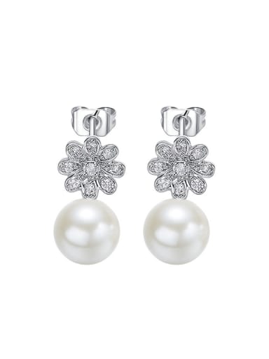 Fashion Artificial Pearl Zircon Flowery Stud Earrings