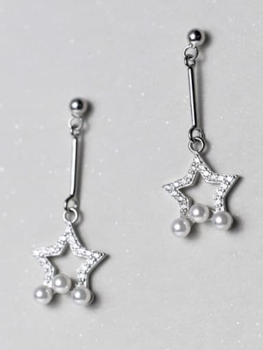 Fashion Star Shaped S925 Silver Artificial Pearl Drop Earrings