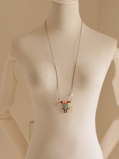 Women Cute Robot Shaped Enamel Necklace