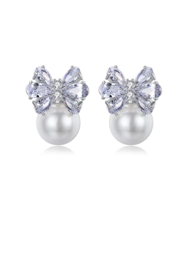 Copper With Platinum Plated Cute Bowknot Stud Earrings