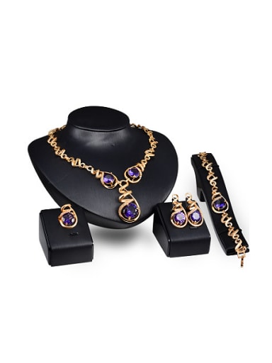 Alloy Imitation-gold Plated Vintage style Purple Stones Four Pieces Jewelry Set