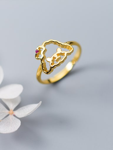 Exquisite Gold Plated Dog Shaped Rhinestone Silver Ring