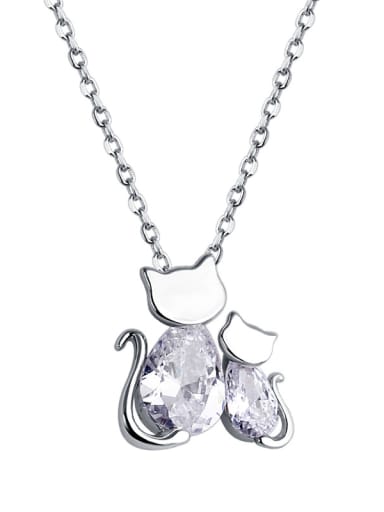 925 Sterling Silver With Cubic Zirconia  Cute Animal Kitty Necklaces