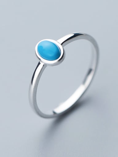 925 Sterling Silver With Turquoise Simplistic Oval free szie  Rings