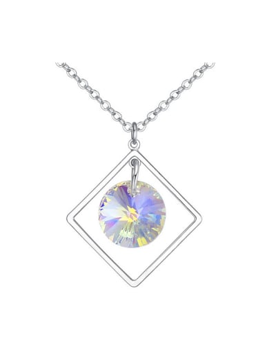 Simple Hollow Square Round austrian Crystal Pendant Alloy Necklace