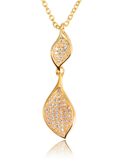 Elegant 18K Gold Plated Double Leaf Design Zircon Necklace