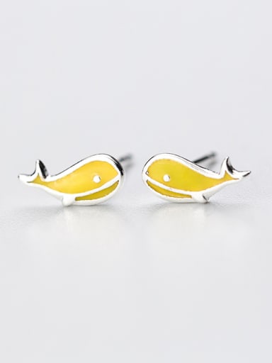 Fresh Yellow Fish Shaped Glue S925 Silver Stud Earrings