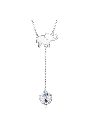 Simple Tiny Elephant Cubic austrian Crystal 925 Silver Necklace